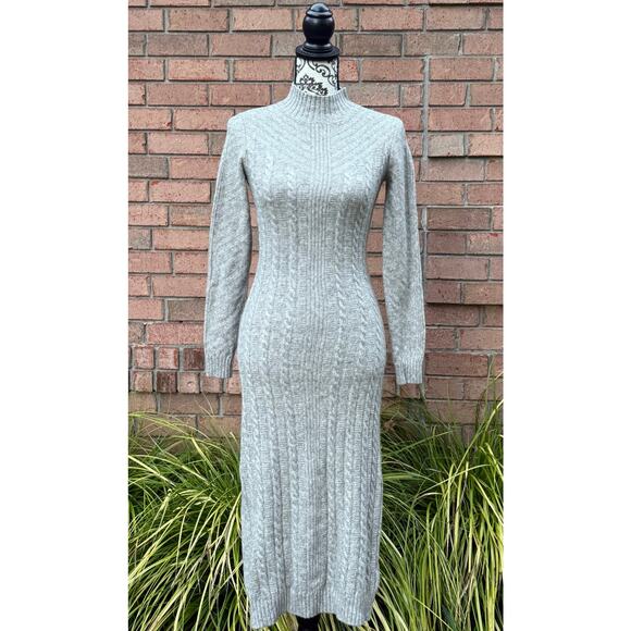 GUC Women's Tahari Light Gray Mock Turtleneck Sweater Midi Dress XS - Picture 1 of 8